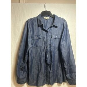 Workshop Women's Blue Jeans Shirt Long Sleeve Button Up Size XL